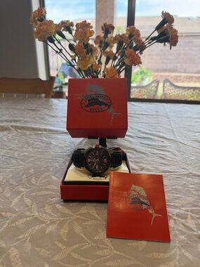 Tommy Bahama Black Dial Watch with Red Presentation Box